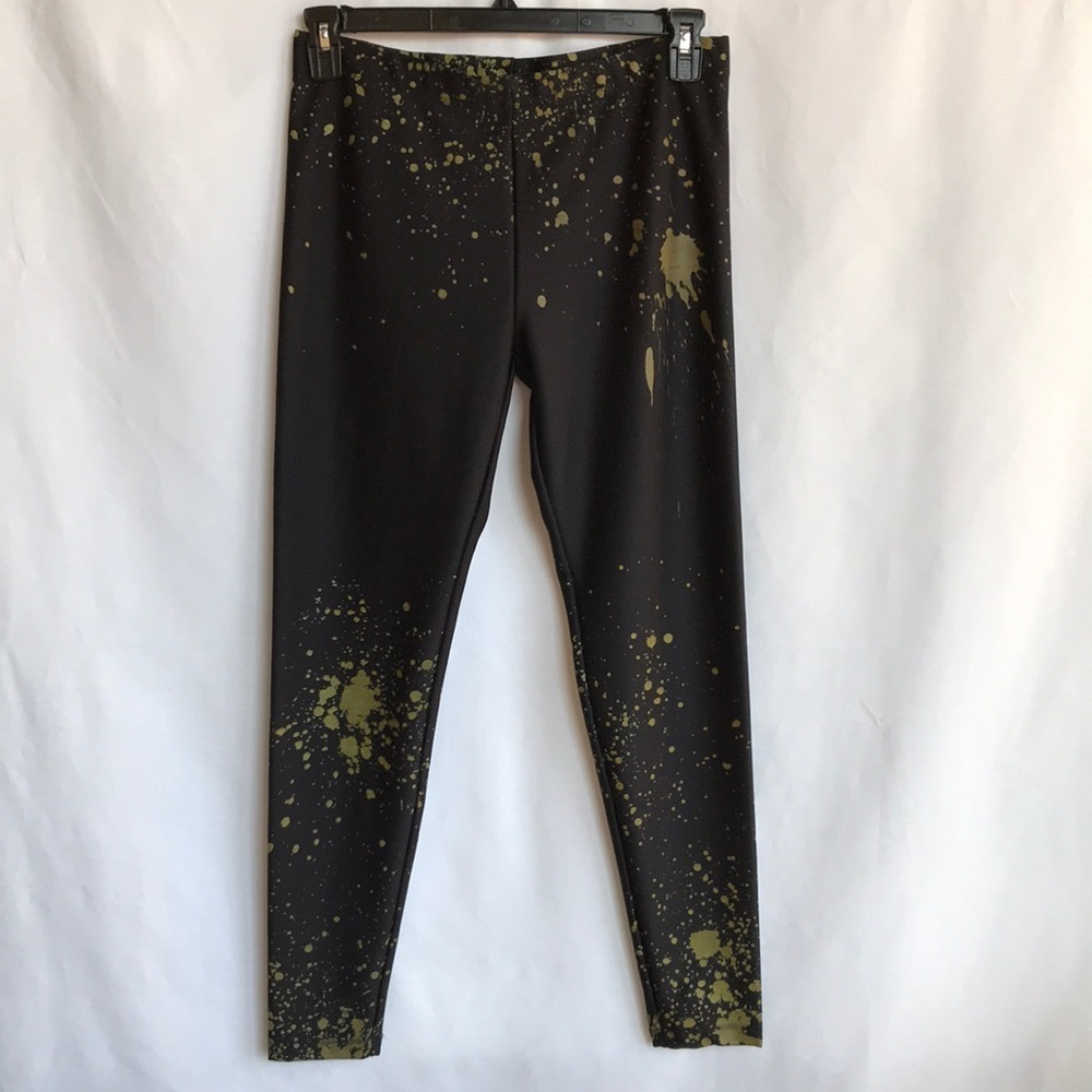 Hot Sox black paint splatter design leggings, sz M - Picture 1 of 11
